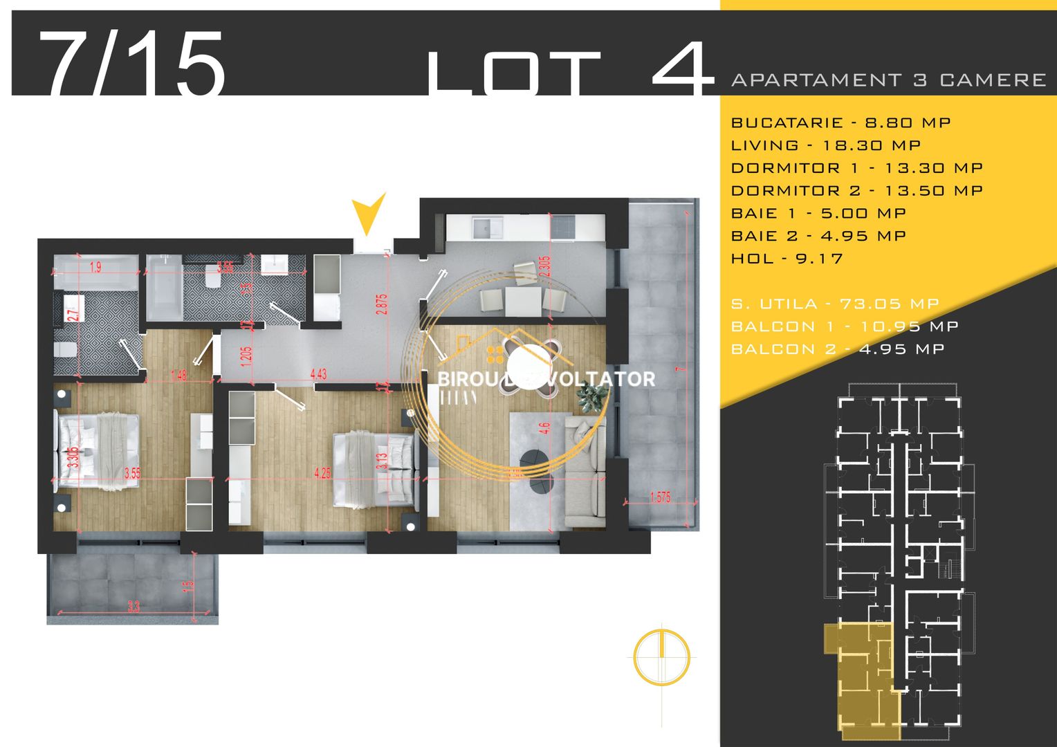 Modern Decomandat 2 bai 2 balcoane Metrou Teclu Pallady ikea titan - Poză 4