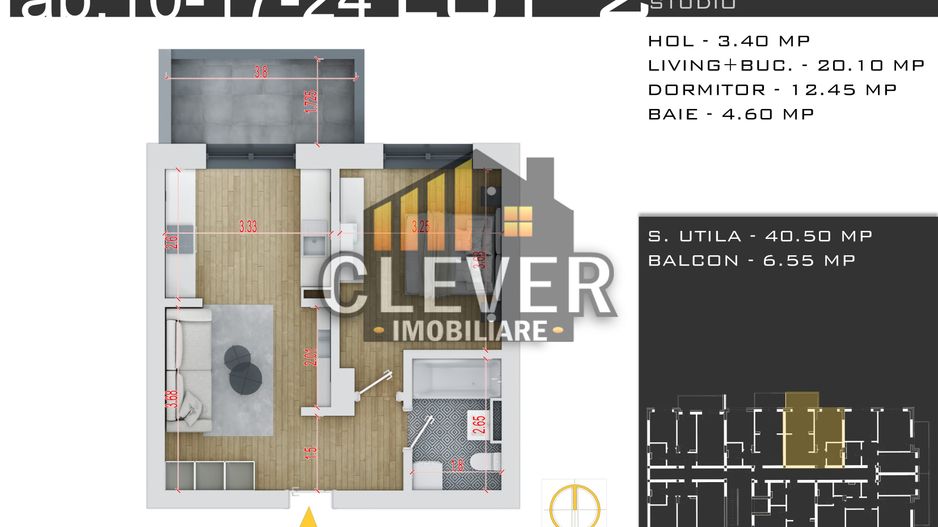 Studio 2 cam metrou Teclu, Pallady, promo parcare-0% Comision - Schiță 13