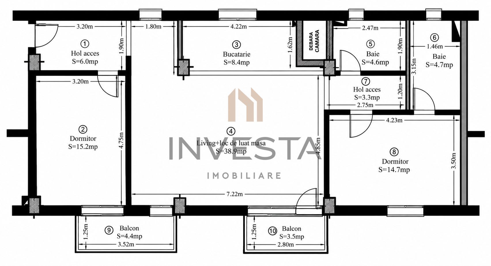 Apartament 3 camere, confort sporit, la cheie, Marasti - Schiță 2