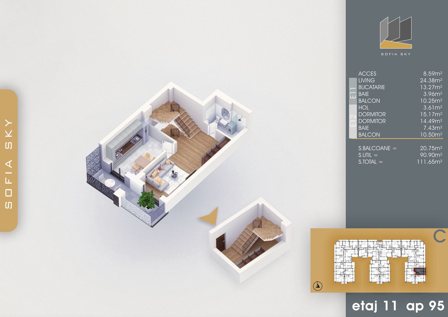 3 camere Duplex  700 metri Metrou Nicolae Teclu Pallady - Schiță 9