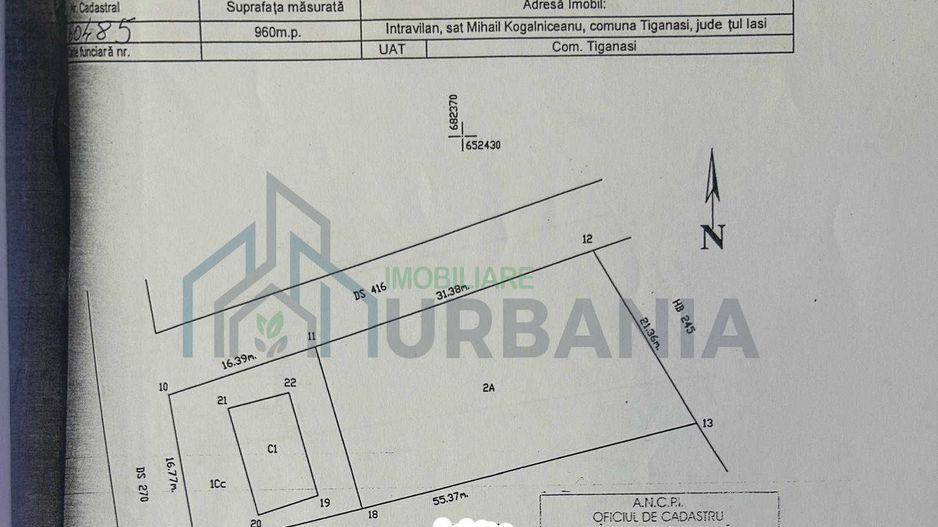 Teren intravilan 960 mp, deschidere 31 m, utilități, acces asfaltat – sat Mihail Kogălniceanu, comuna Țigănași, județul Iași - Poză 1