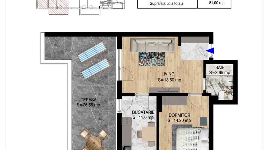 2 camere decomandat cu terasa   Pallady Metrou Nicolae Teclu - Schiță 10