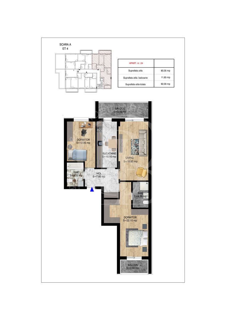 3 camere decomandat   Pallady Metrou Nicolae Teclu - Schiță 9
