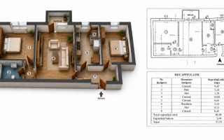 Apartament TĂTĂRAȘI SUD | 3 camere, semidecomandat, 52 mp total - Poză 1