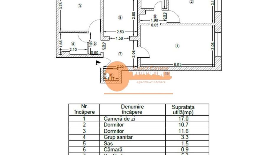 Apartament 3 camere 2 băi Complet mobilat Zona Crângași – Podul Grant - Schiță 14
