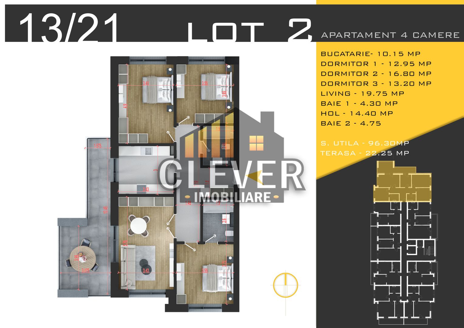 4 camere spațios Pallady | 96 mp utili, Terasa 22 mp - Poză 1