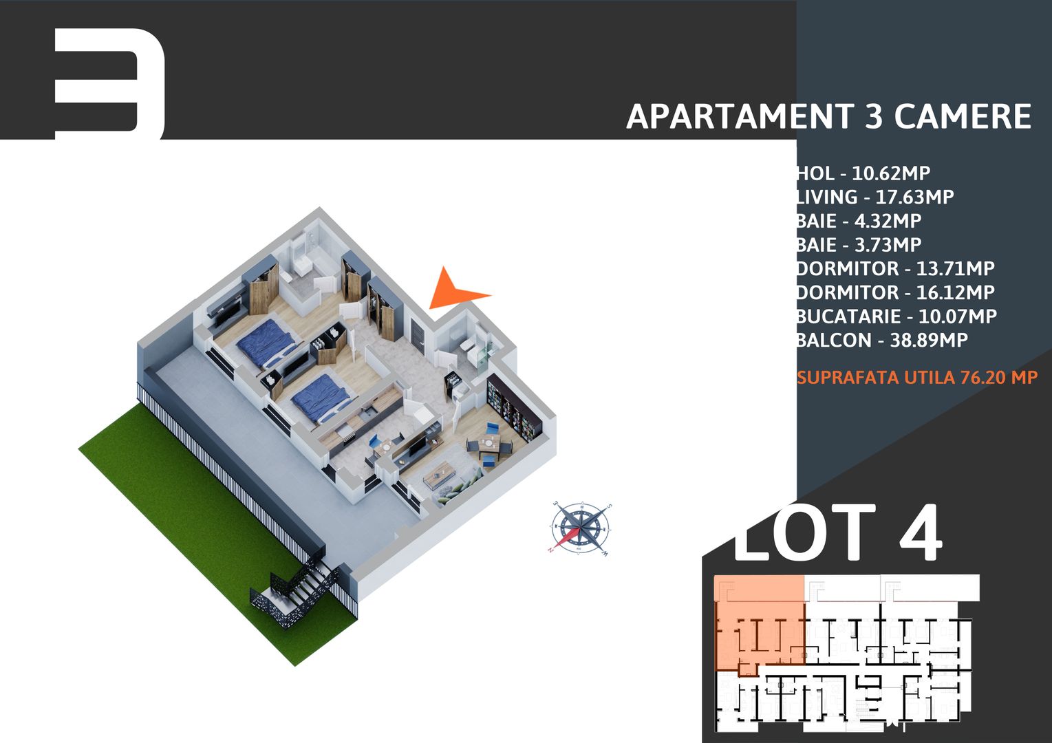 Apartament 3 camere cu Gradina Titan Pallady Metrou Nicoale Teclu - Schiță 9