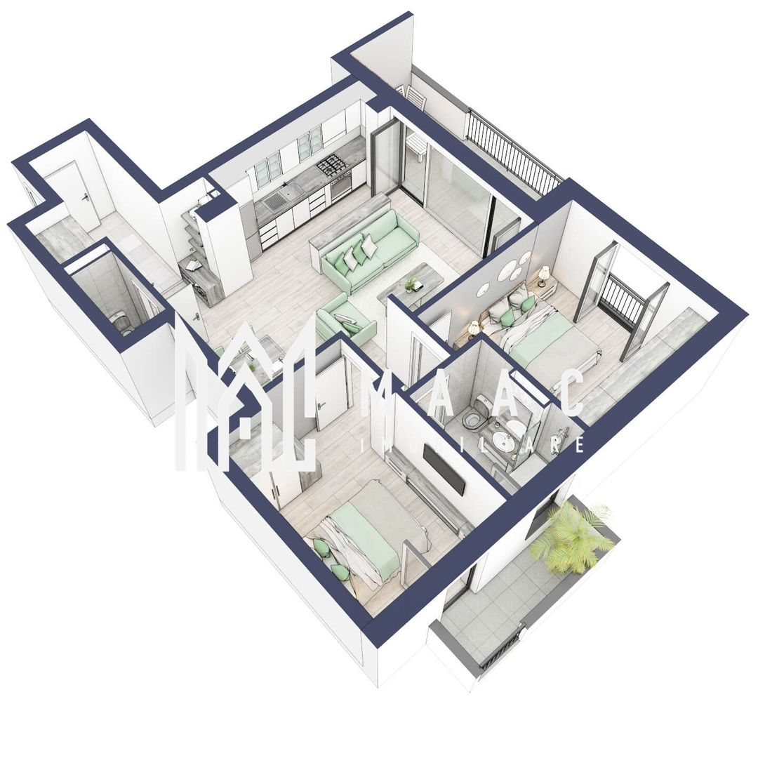 Apartament 3 camere | Balcoane 15.1 mp | Etaj II | Turnisor - Poză 3