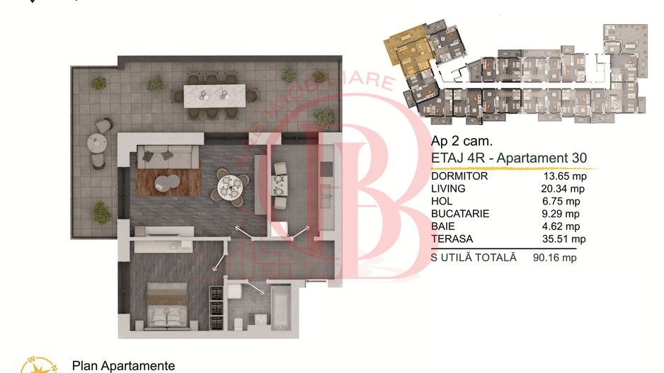 Th. Pallady-2 camere cu Terasa si Loc de parcare Gratuit - Schiță 1
