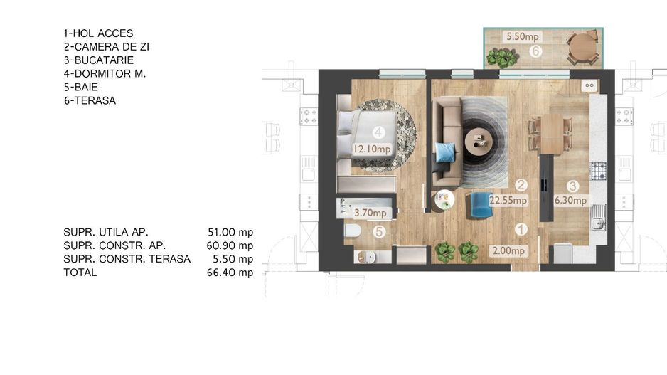 2 camere | Parcare inclusa | Incalzire pardoseala | Centrala proprie - Schiță 22