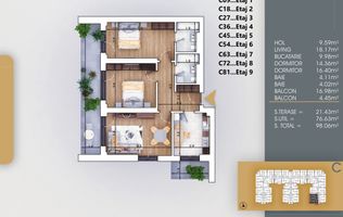 Apartament 3 camere Finalizat, Pallady, metrou Teclu, Comision %