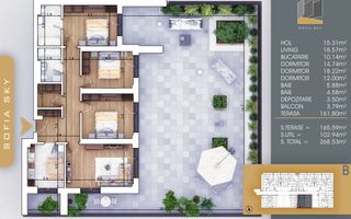 4 camere cu terasa de 165 mp Pallady  7 min Metrou N. Teclu - Schiță 2