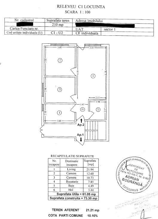 Vanzare apartament 3 camere 61m2 si curte 58m2 Bucurestii Noi - Poză 10