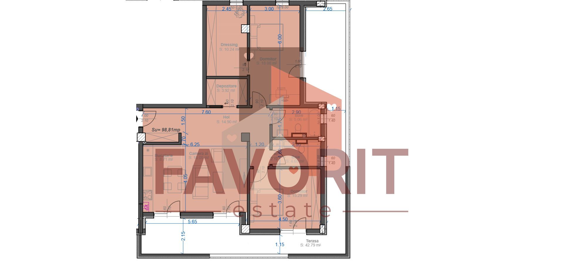 Zona Aradului. Terasa 42 mp. Dormitor matrimonial cu dressing. Comision 0%. - Poză 4