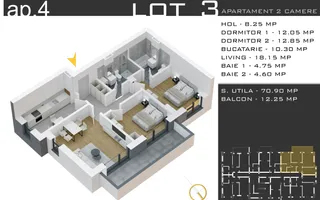 Apartament 3 camere-Loc Parcare Bonus-Theodor Pallady - Schiță 13
