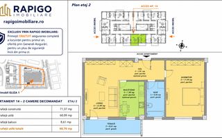 Apartamentul nr. 14 | 2 camere decomandat | Etaj 2 | Terasă 8,61 mp | - Poză 1