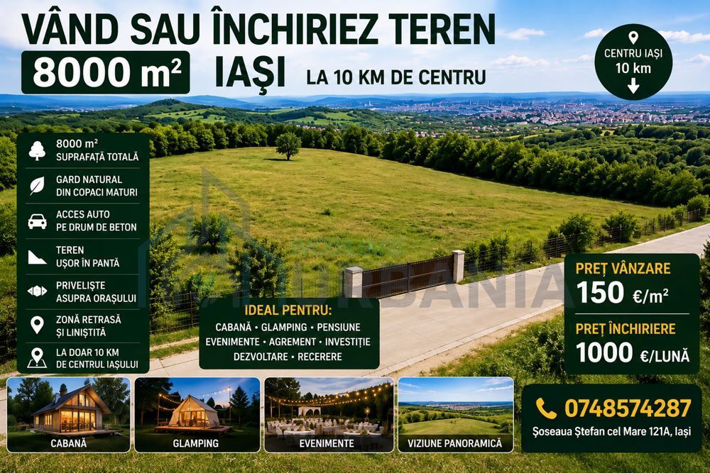 Teren 8000 mp de vânzare sau închiriere pe Șoseaua Ștefan cel Mare 121A, Ursulea, la 10 km de centrul Iașului - Poză 1