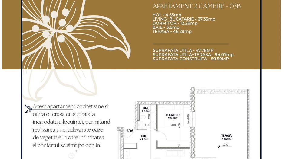 Apartament 2 camere nou,  cu terasa Pta-Unirii AP03B - Poză 2