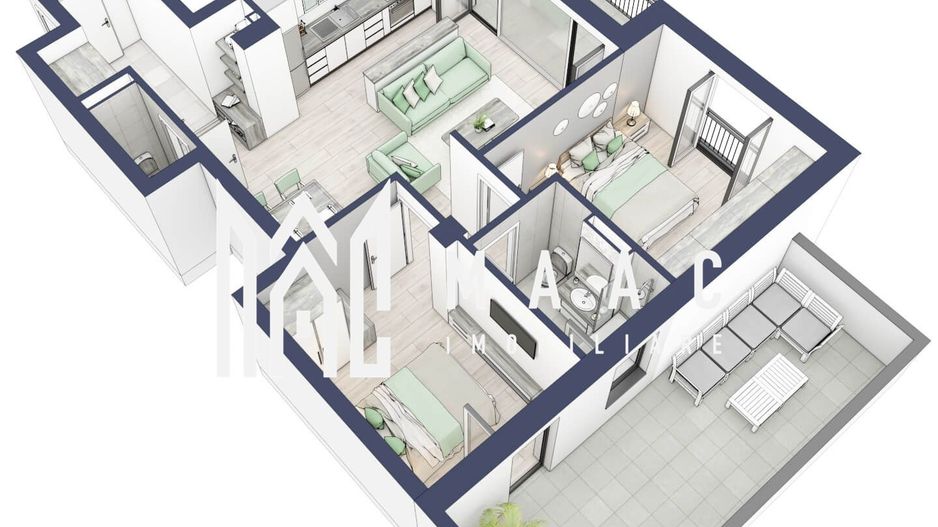 Apartament 3 camere | Balcoane 15.1 mp | Turnisor | F2 - Poză 5