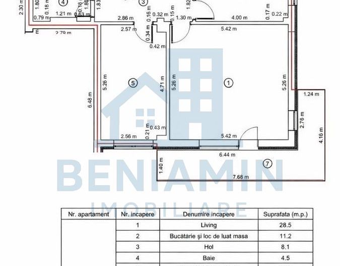 3 camere - decomandate - 83mp totali - boxa - Parcare - Tractorul - Schiță 11