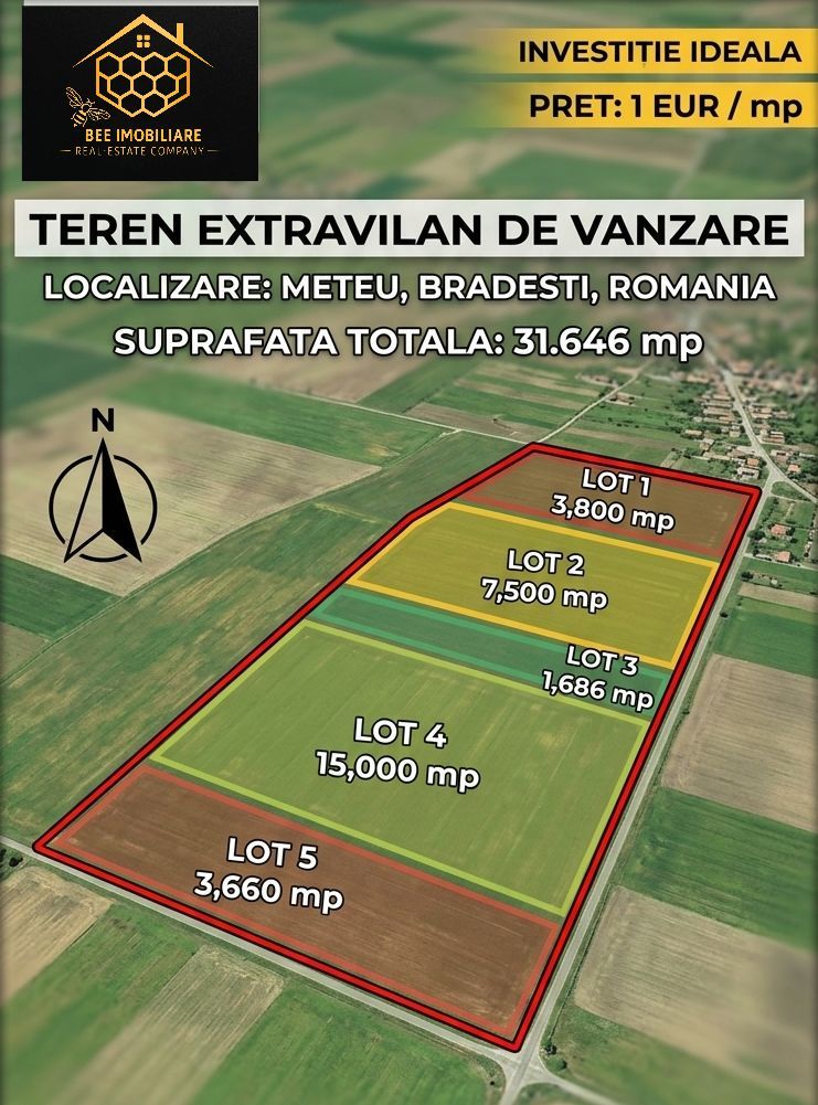 Terenuri extravilane de vanzare in Meteu – 4 loturi individuale - Poză 1