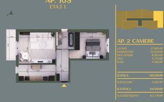 DISCOUNT!! Locuinta perfecta, 2 camere, 51mp | Berceni/Vidra - Schiță 1