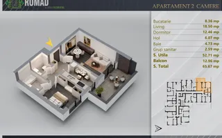 Apartament 2 camere Proiect Premium Independent Energetic - Schiță 12