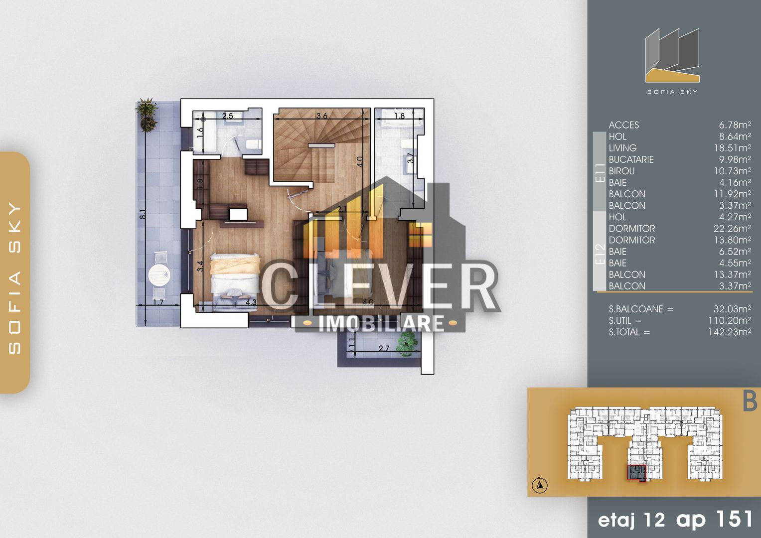 Duplex 4 Camere 143 mp, etaj 11/12, 3 bai, 700m metrou Teclu - Poză 3