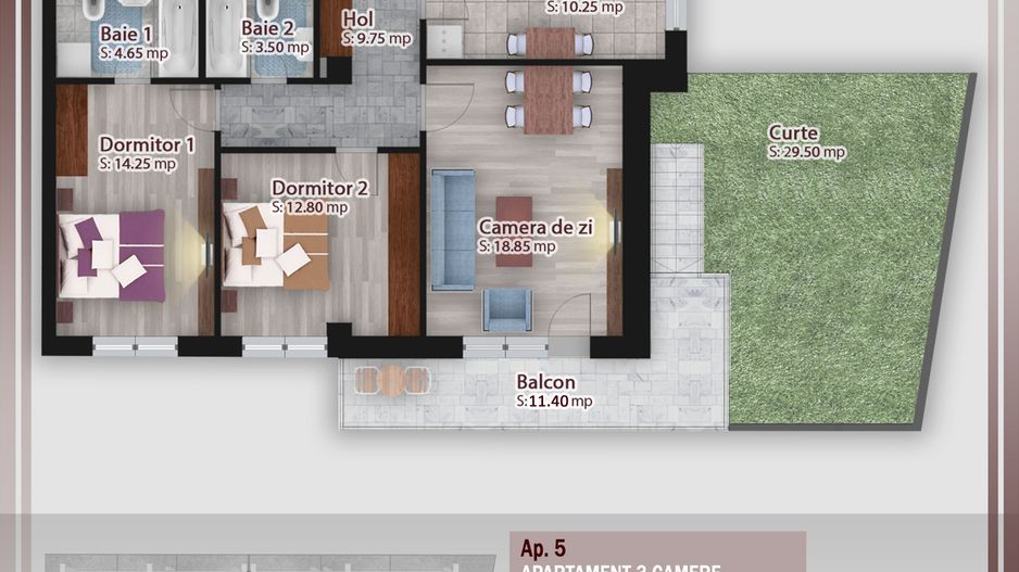 3 camere cu gradina -oferta lansare proiect Pallady - Schiță 1