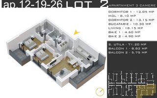 Apartament 3 Camere cu 2 Balcoane – 85mp Totali – Zona Pallady – Comision 0% - Schiță 9