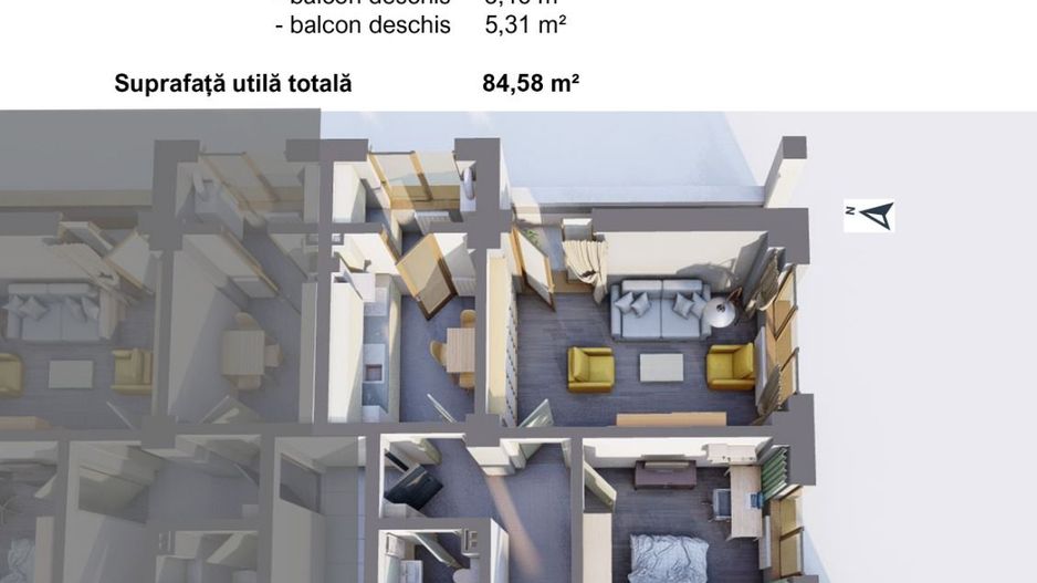 APARTAMENT NOU - 3 camere, BLOC NOU - zona CARTIER; - Poză 3