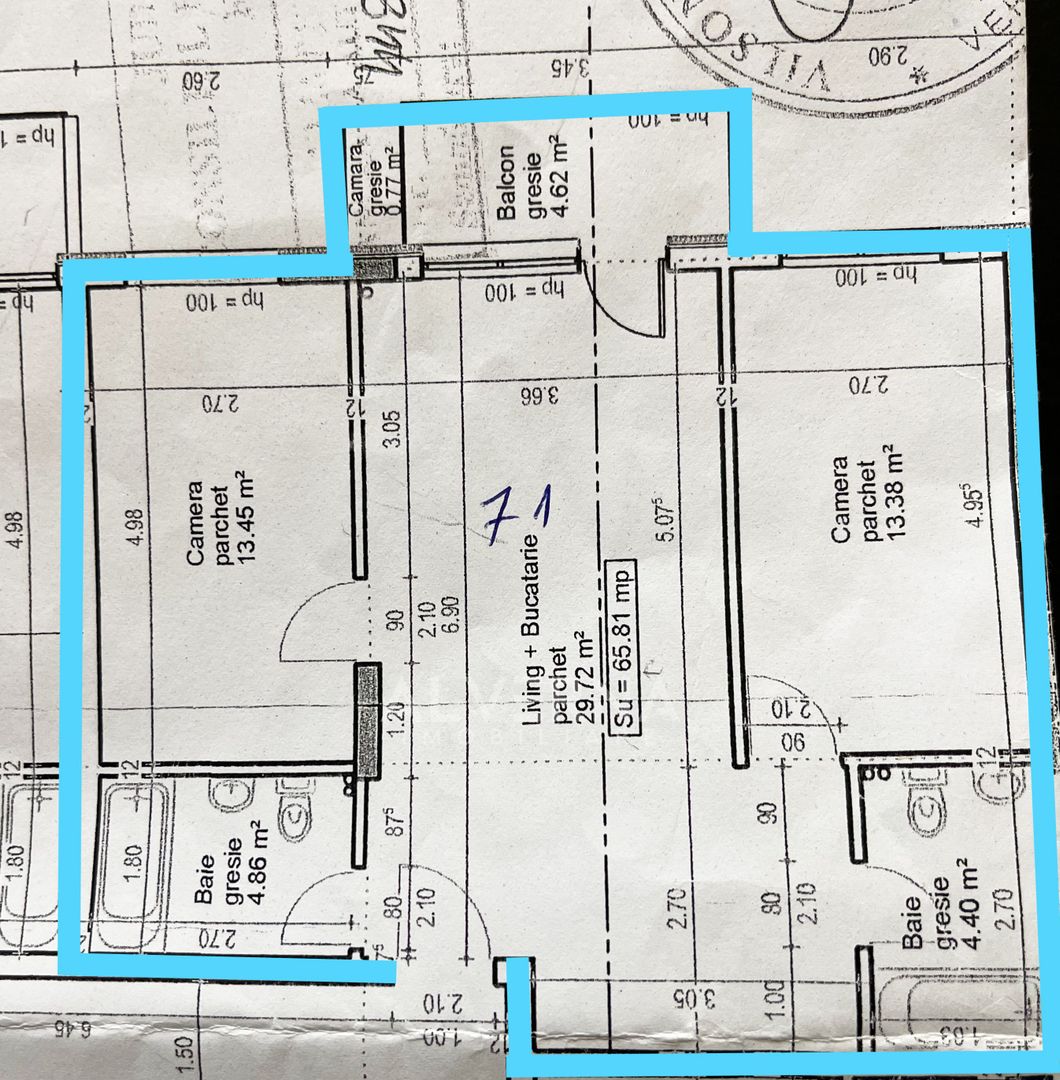 Apartament 3 camere,2 bai, intermediar, semifinisat,parcare, zona VIVO - Poză 1