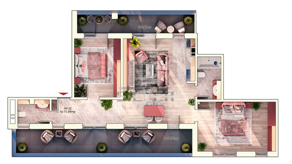 Apartament cu 3 camere+terasa de 18 mp la 5 minute de Iulius Mall! - Poză 5