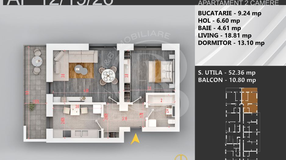 2 camere decomandat bloc boutique 7min STB Bratarii - Schiță 7