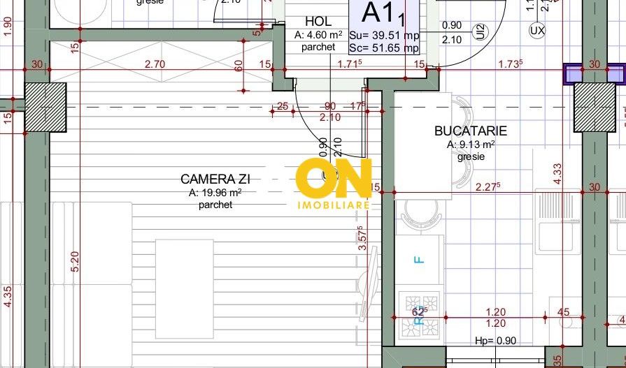 Apartament cu 1 camera, 42 mp utili, cu balcon, etaj 1, bloc nou - Schiță 7
