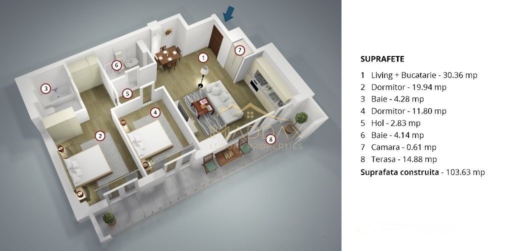 Apartament cu 3 camere *103mpc* // Petrom City - Sisesti - Schiță 14