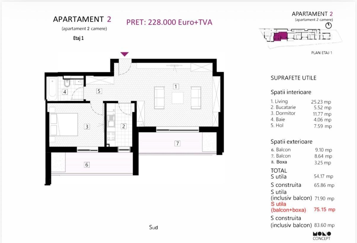 APARTAMENT 2 CAMERE + 2 TERASE | ZONA EMINESCU | DACIA - Schiță 12