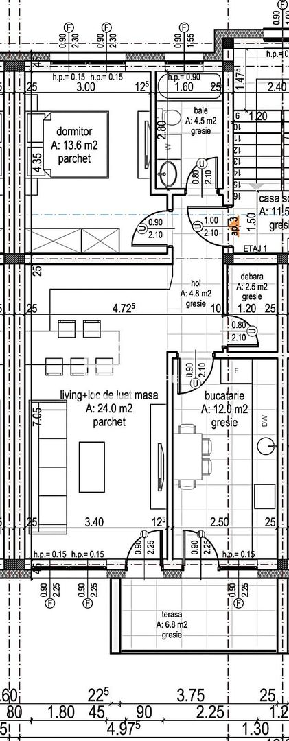 Apartament 3 camere/ETAJ 1/la cheie , Cristian - Schiță 13