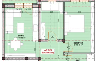 Disponibil imediat. 2 camere modificat in 2 dormitoare si zona de zi - Schiță 15