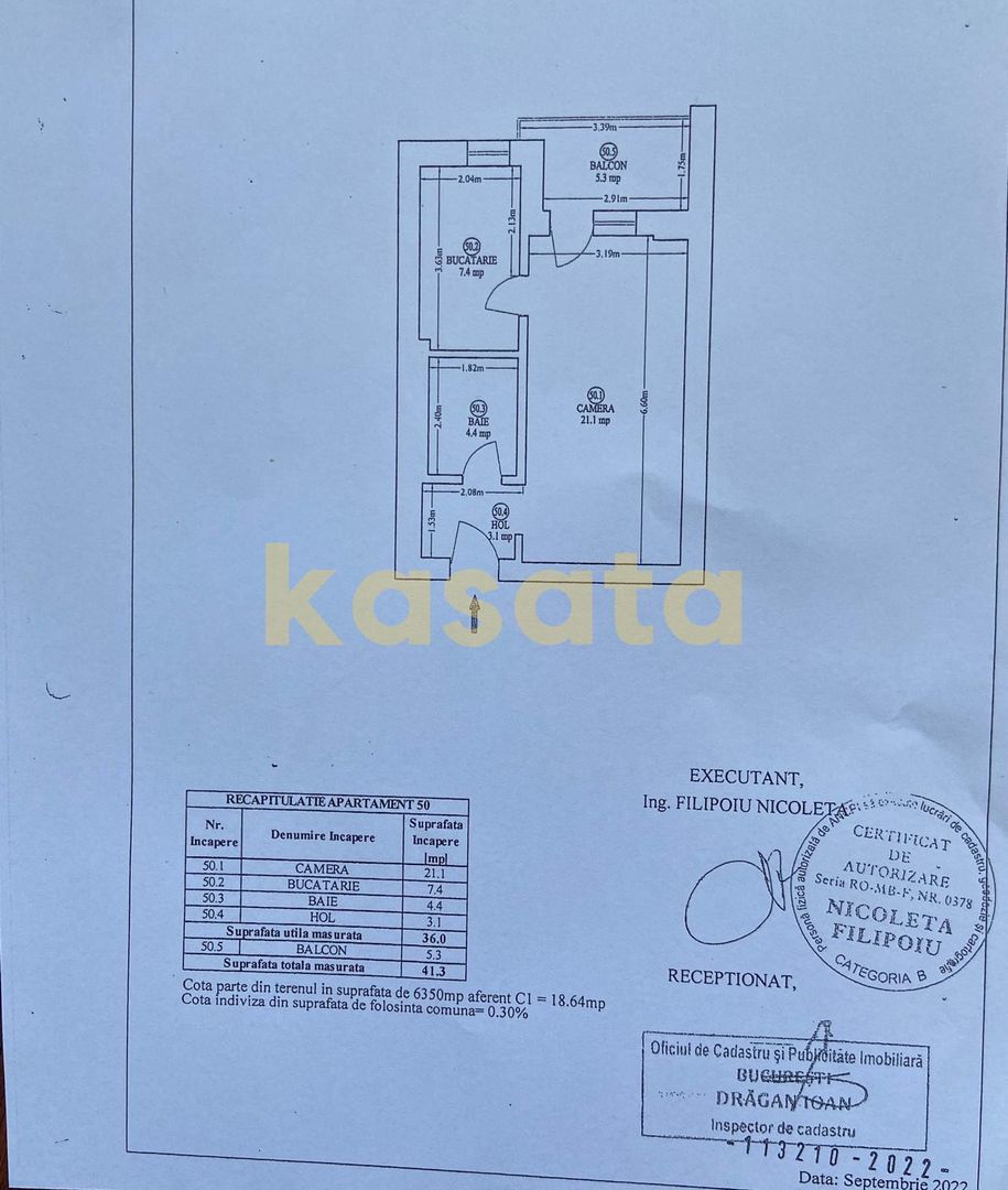 Apartament 1 cameră | 36 mp utili + balcon 5,3 mp | Etaj 7 | Bloc nou - Schiță 15
