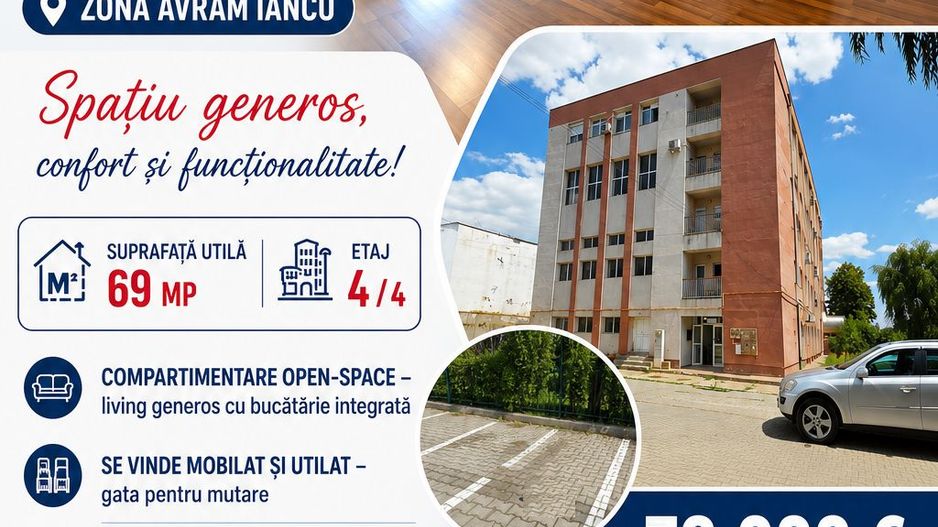Apartament cu 2 camere tip ”open-space”, mobilat și utilat, zona CRUCEA GĂRII; - Poză 1