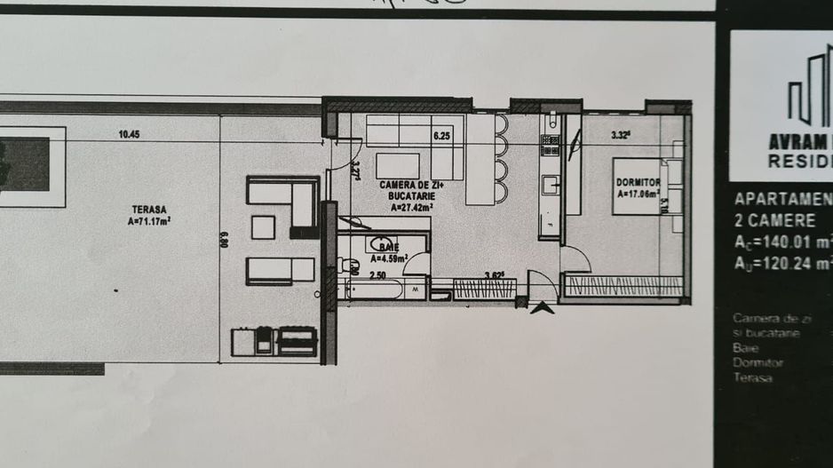 Apartament 2 camere cu terasa panoramica 71 mp | Avram Iancu Residence | Parcare - Schiță 29