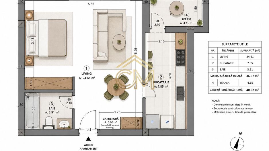 Garsoniera La Cheie-Parter-Terasa-Parcare-37MPU - Poză 1
