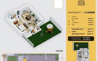 5 MINUTE METROU BERCENI - APARTAMENT 2 CAMERE + CURTE  - 109 mp - 175.450â¬ - Poză 4