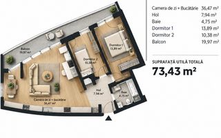Apartament 3 camere | terasa generoasa | bloc nou | Soporului - Poză 1
