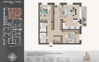 3 camere  700 metri de  Metrou Nicolae Teclu - Schiță 12