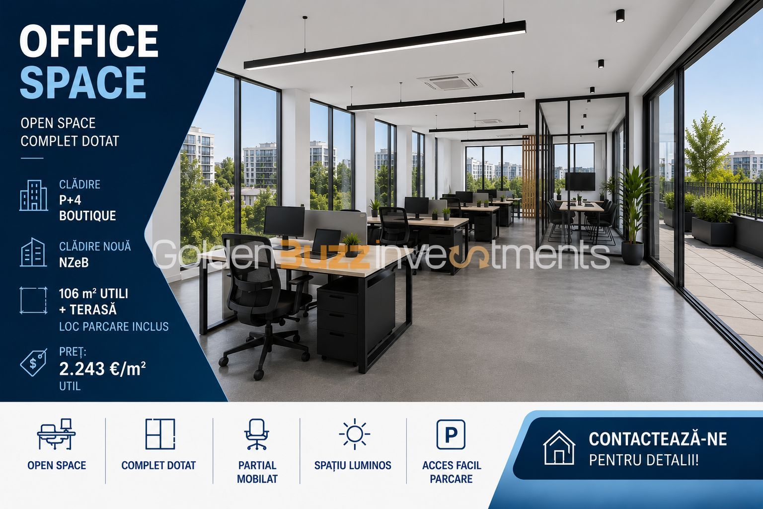 Office space | 100 m² | Clădire  NzeB | Loc Parcare | Terasa amenajata - Poză 1