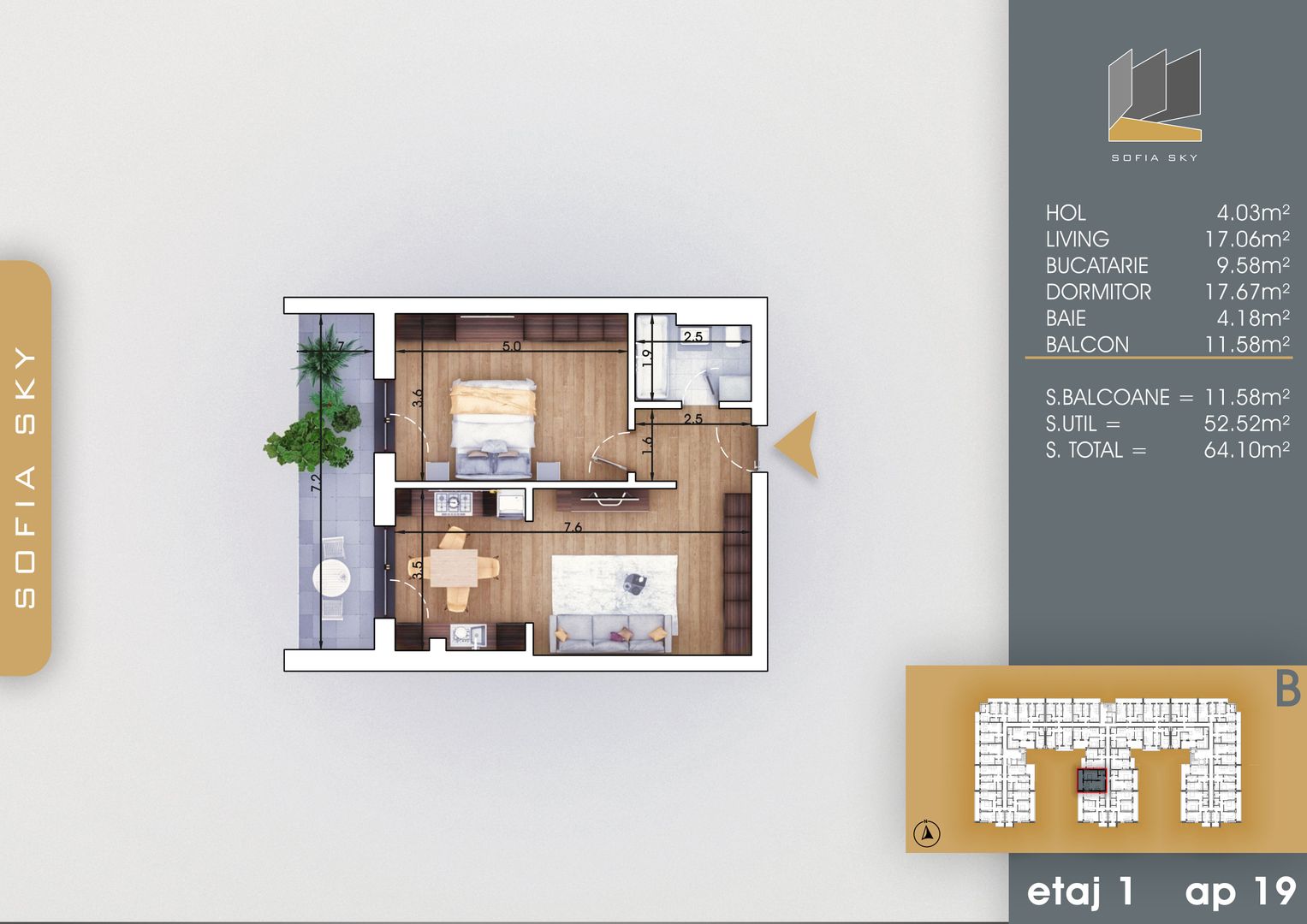 Apartament 2 camere spatios 7 min Metrou Nicolae Teclu - Schiță 1