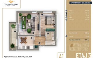 Apartament cu 2 camere, decomandat, 56.7 mp, Targ Pucheni, Rahova - Schiță 7