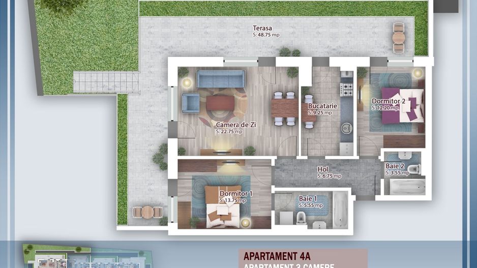 Oferta Lansare 3 camere cu gradina incalzire pardoseala - Schiță 1